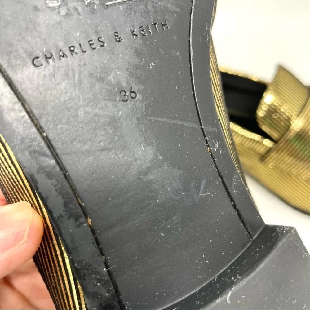 Charles and Keith Black and Gold Metallic Bar Strap Loafer Size 36/ 6 - Picture 11 of 11